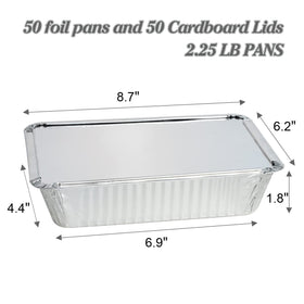 MOACOCK 50-pack foil pans with cardboard lids ideal for catering.