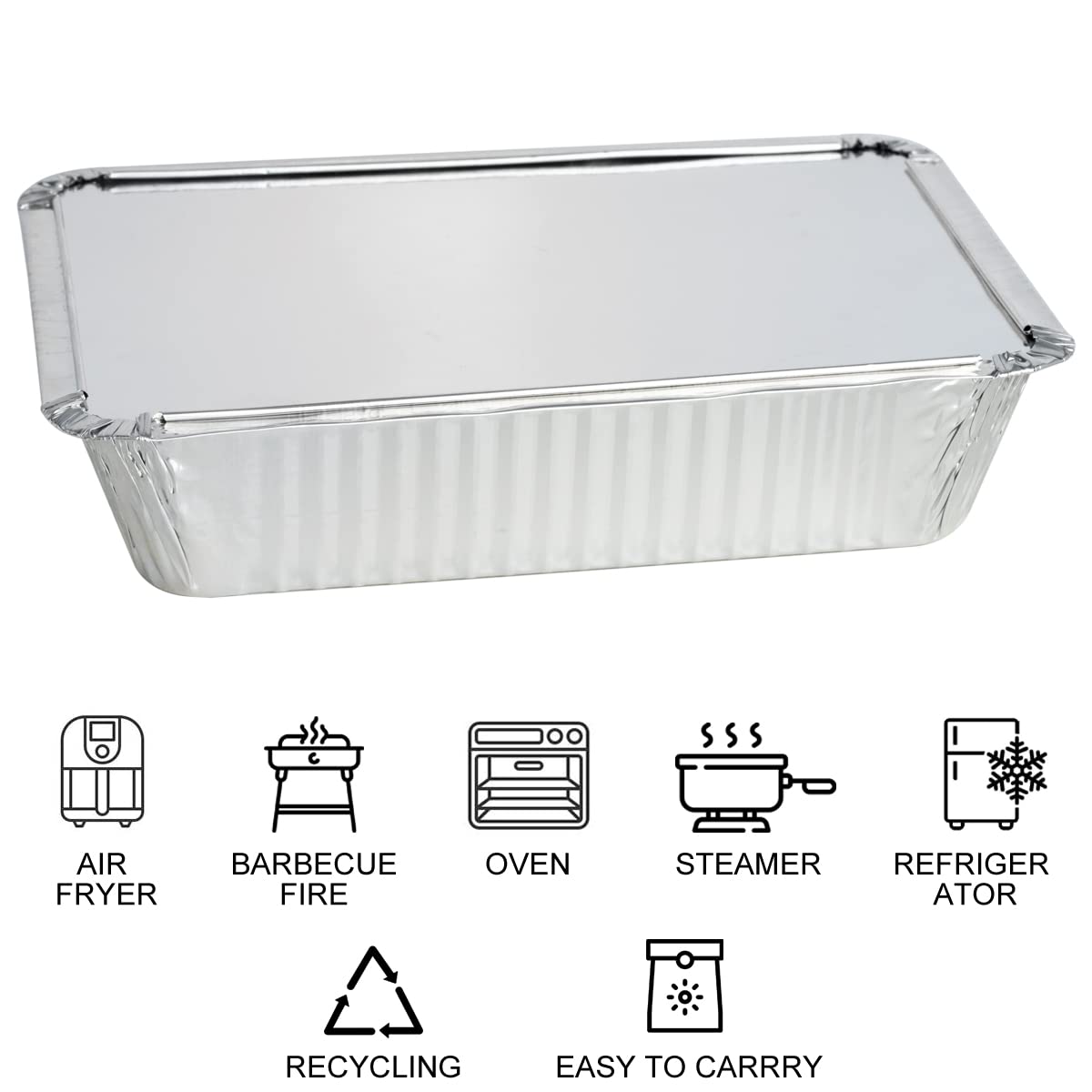 MOACOCK stackable foil pans save storage space in kitchens.