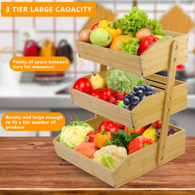 mobzio bamboo fruit basket countertop display keeps fresh produce accessible