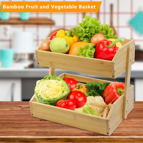 Mobzio fruit basket stand side view highlighting compact, space-saving design.