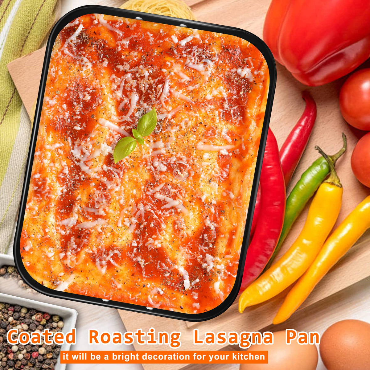 Mobzio Lasagna Pan Deep prepared for baking multiple dishes at once.