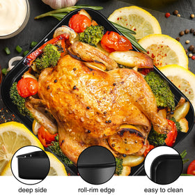 Mobzio Lasagna Pan Deep carbon steel body with extra-thick construction.