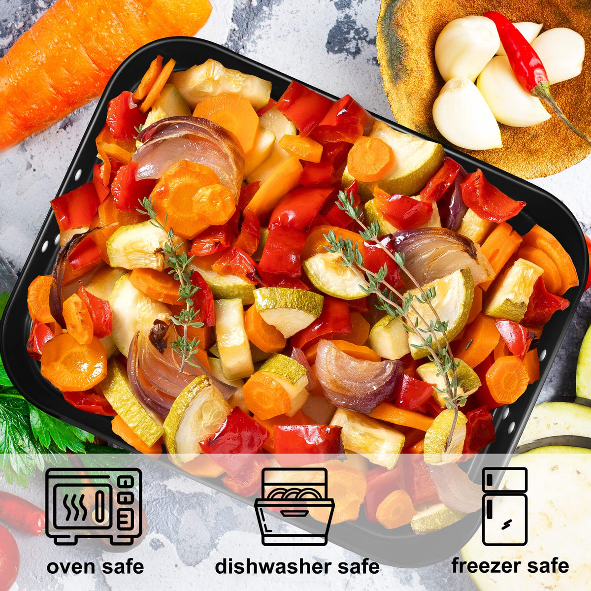 Mobzio Lasagna Pan Deep features rolled edges for safer handling.