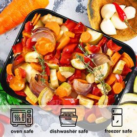Mobzio Lasagna Pan Deep features rolled edges for safer handling.