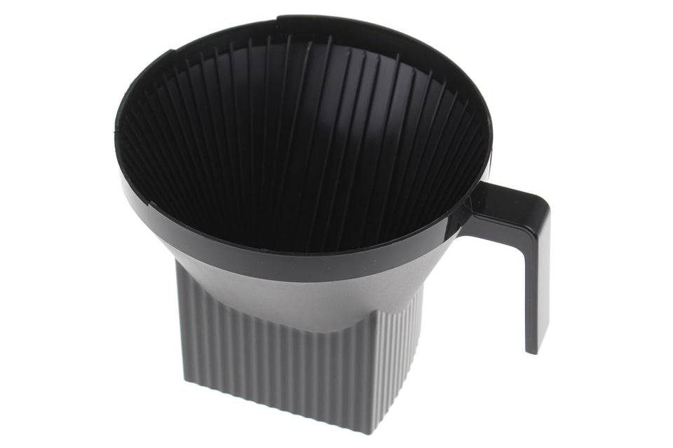 Moccamaster 13253 auto brew basket in black, front view showing drip-stop compatibility.