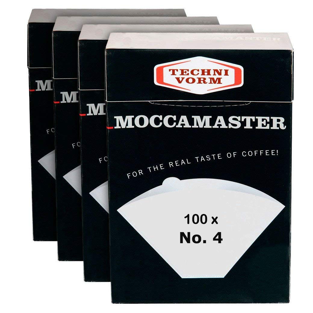 Moccamaster No. 4 white paper filter; compatible with Technivorm brewers for clean extraction.