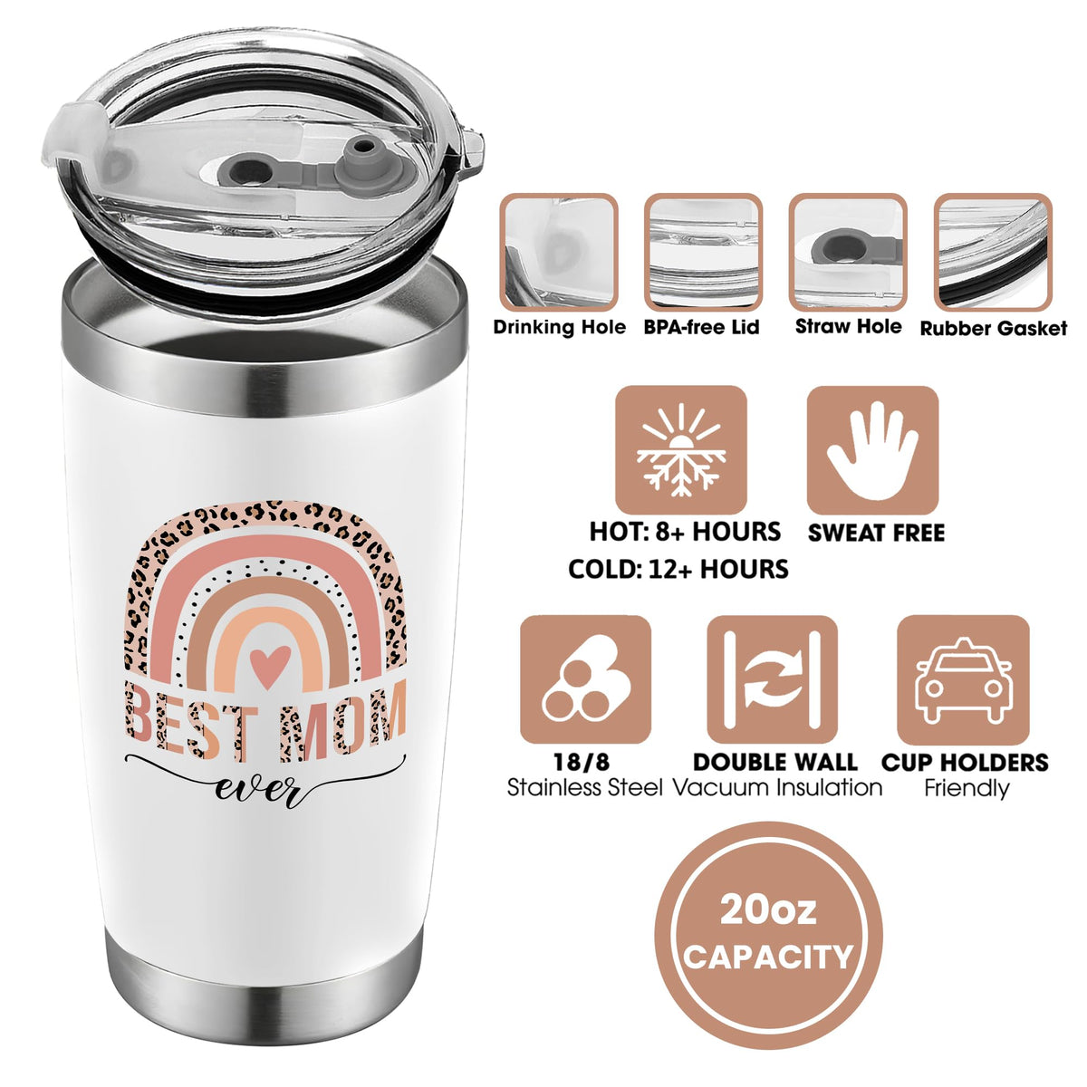 Mocosweeties 20oz mom tumbler with leak-proof lid for travel
