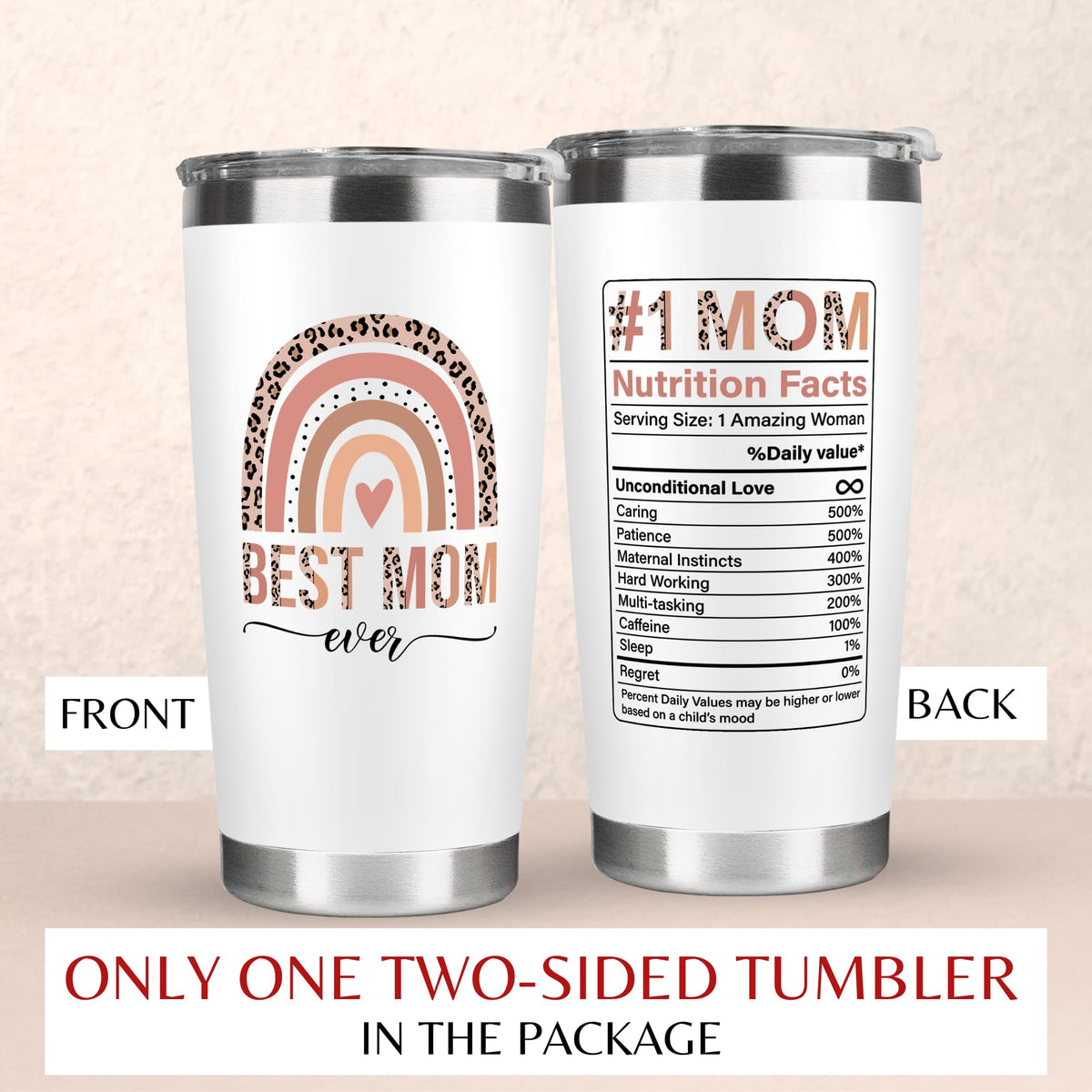 Mocosweeties 20oz mom tumbler side view with comfortable handle