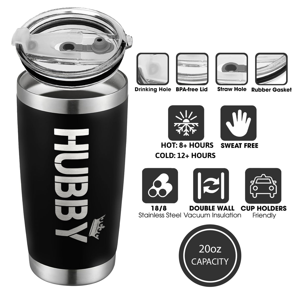 Mocosweeties husband tumbler, leak-proof lid ideal for outdoor adventures.