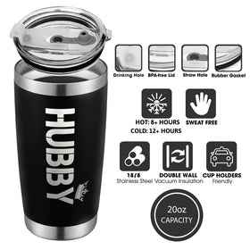 Mocosweeties husband tumbler, leak-proof lid ideal for outdoor adventures.