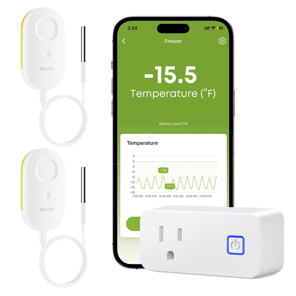 MOCREO wifi refrigerator thermometer hub shows live fridge temperatures for peace of mind