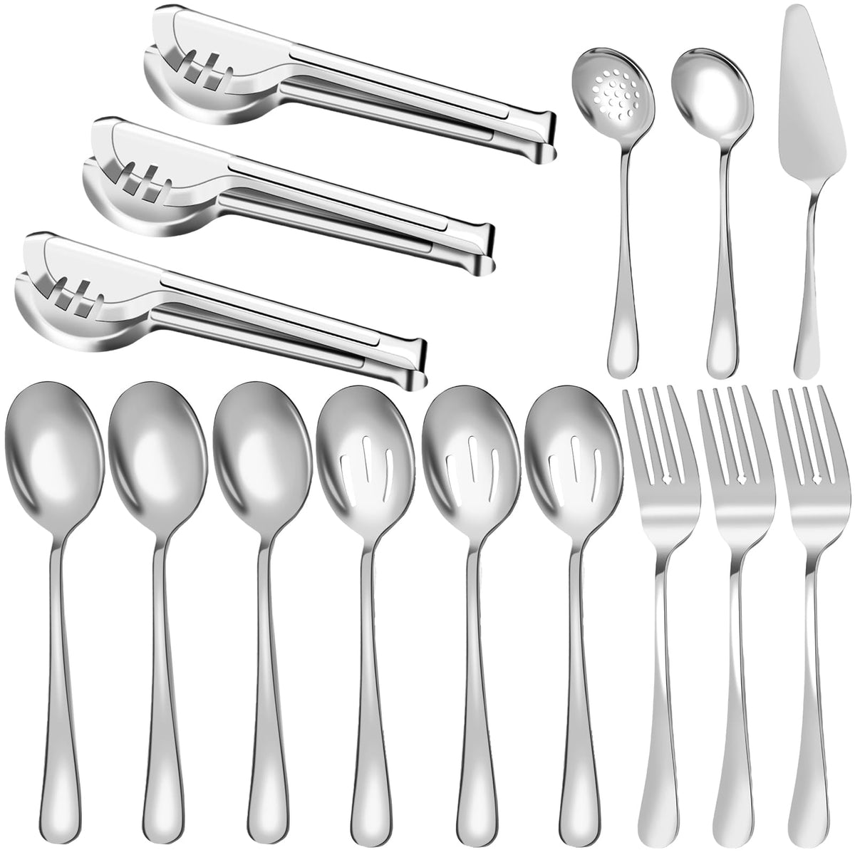 ModaSin 15-piece serving utensils set in polished stainless steel for durable daily use