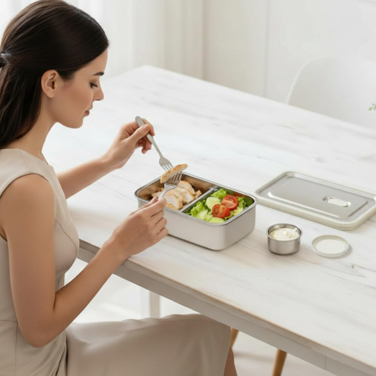 Modaniam Bento Box steel divider in use for flexible meal portions.