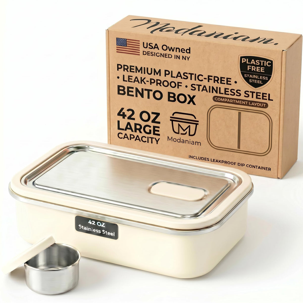 Modaniam Bento Box main view showing stainless steel body and roomy capacity.