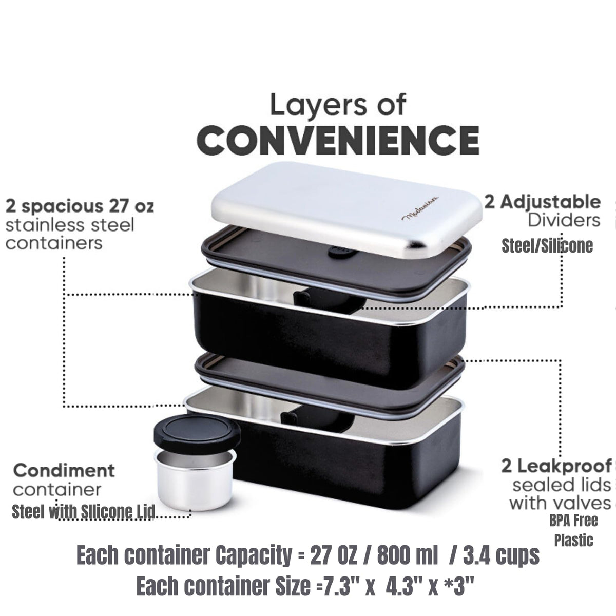Modaniam stainless steel lunch box for adults, durable and dishwasher safe for easy cleaning