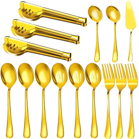 ModaSin 15-piece gold serving utensils set for elegant buffet presentation