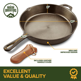 Modern Innovations 10-inch skillet with pre-seasoned finish reduces sticking for healthier cooking.