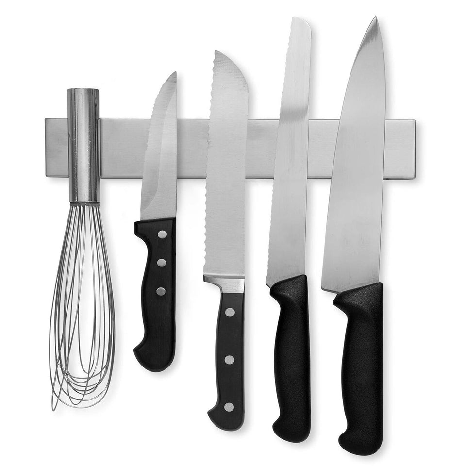 Modern Innovations 10 Inch Magnetic Knife Bar mounted on wall for easy knife access