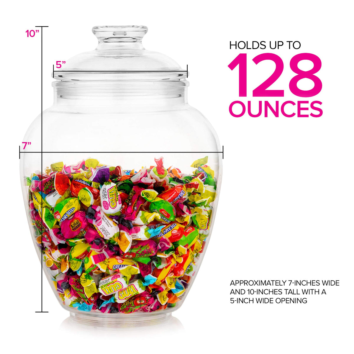 Modern Innovations acrylic 1-gallon apothecary jar filled with colorful treats for display.