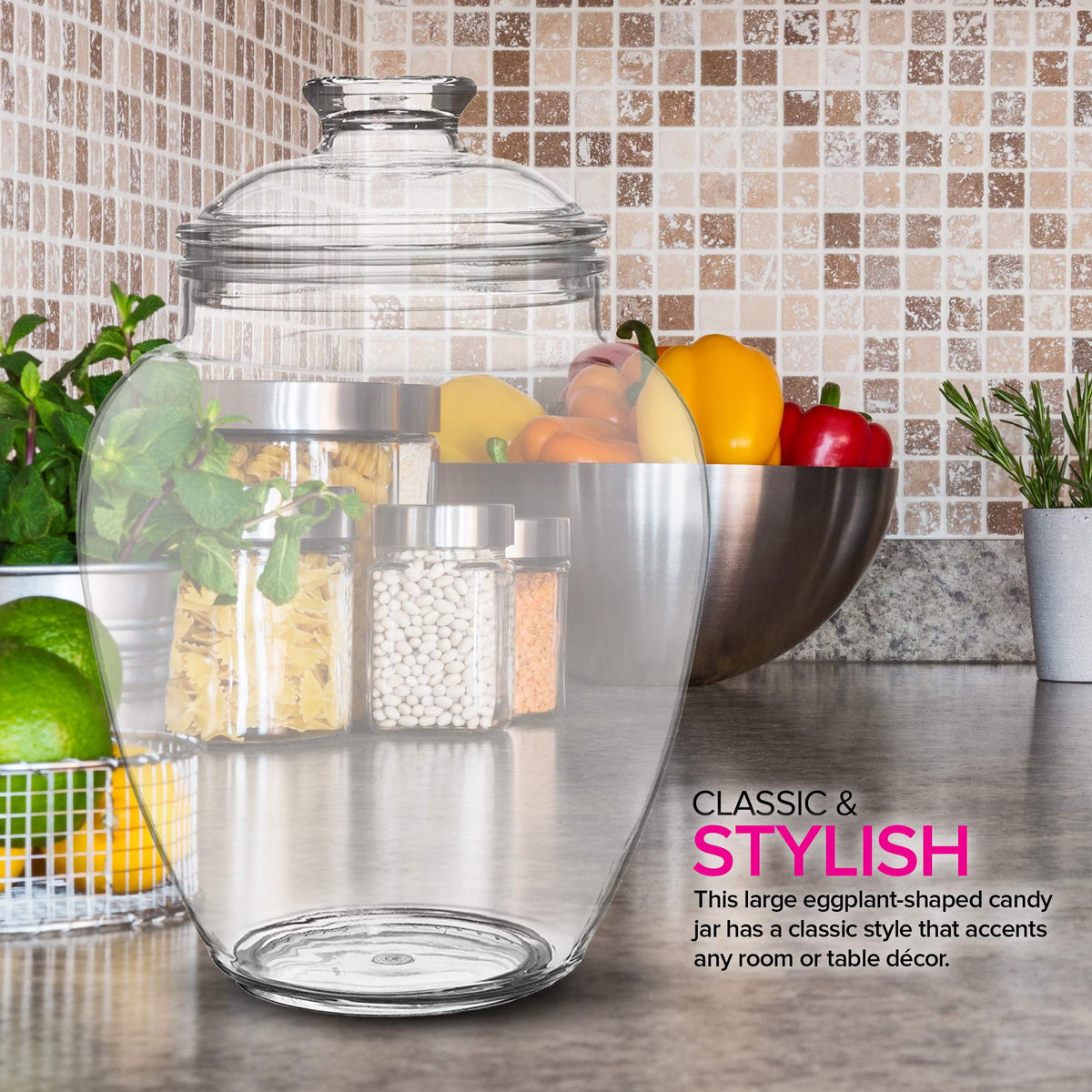 Clear BPA-free Modern Innovations jar offering visible contents for pantry organization.