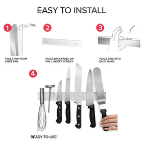 Modern Innovations 14-inch magnetic knife strip above stove, durable and heat resistant.