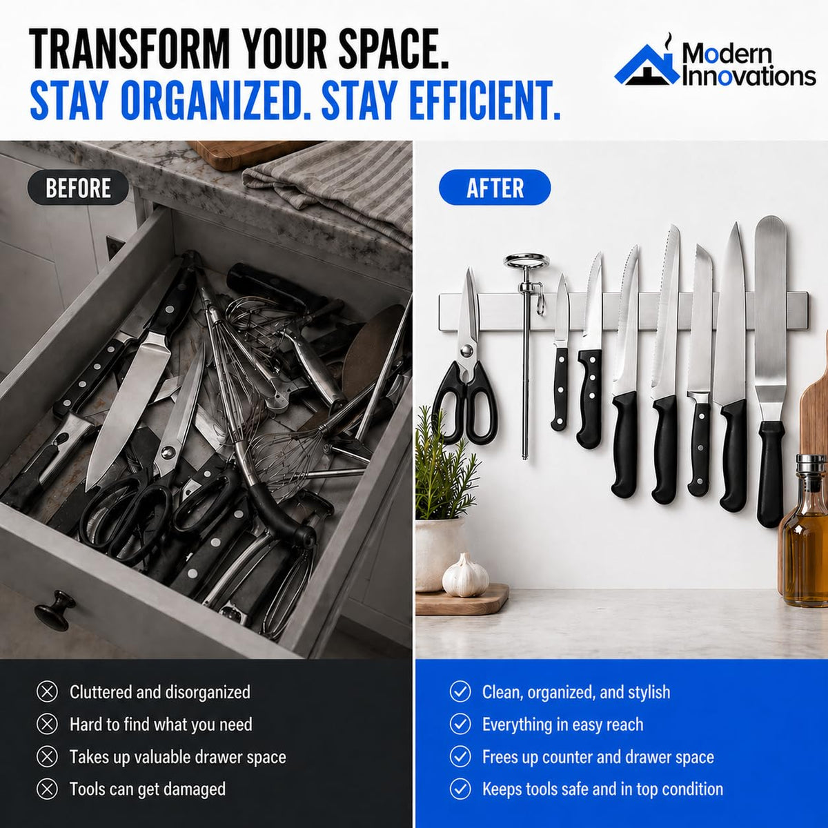 Modern Innovations knife bar full-length display shows space for organization