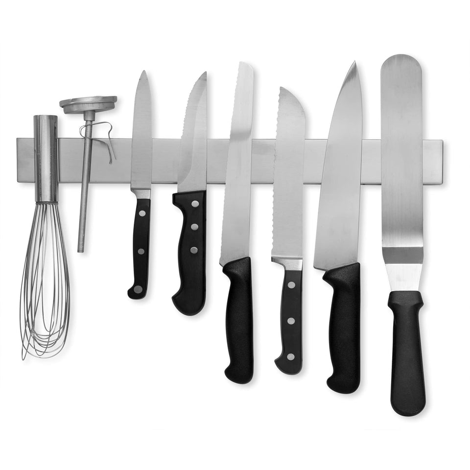 Modern Innovations knife bar mounted with knives for secure kitchen storage