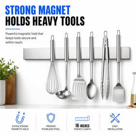 Close-up of Modern Innovations knife bar magnets securely holding blades