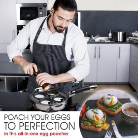 Modern Innovations removable poacher tray doubles as mini sauté pans.