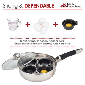 Modern Innovations stainless steel pan with water for even steaming.