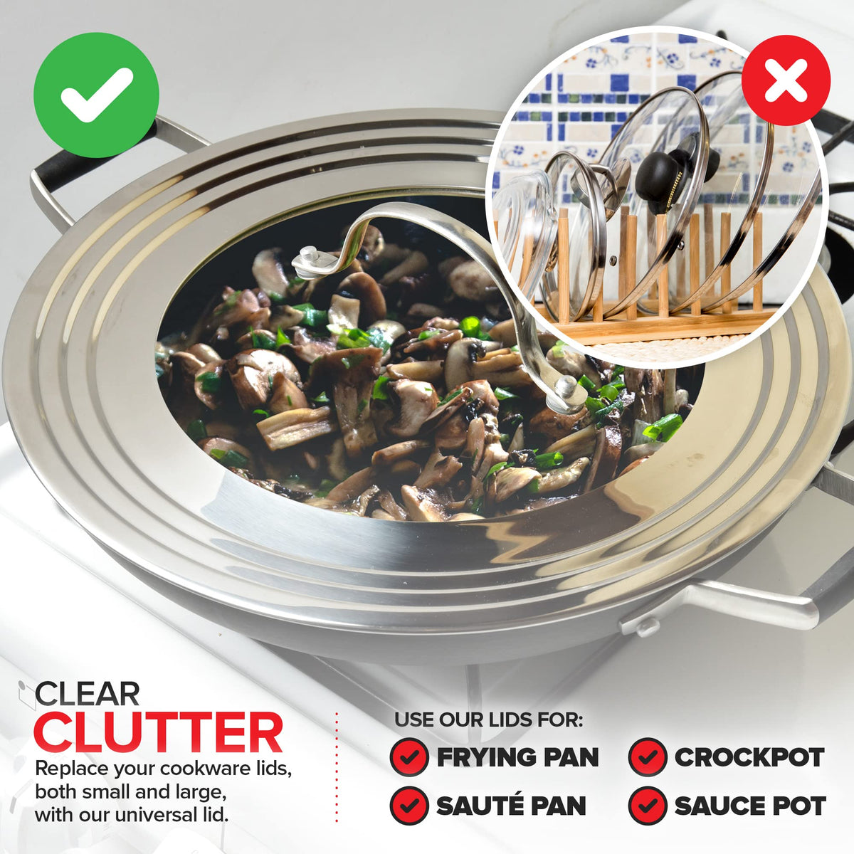 Modern Innovations lid replacing multiple lids to free cabinet space