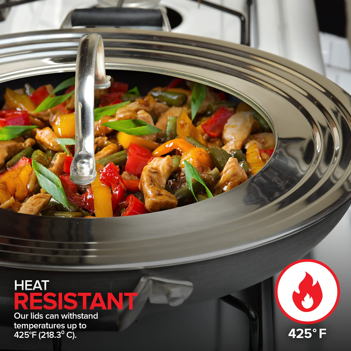 Modern Innovations lid heat tolerance up to 425F for versatile cooking