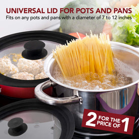 Modern Innovations universal lids fit 7-12 inch cookware for versatility.