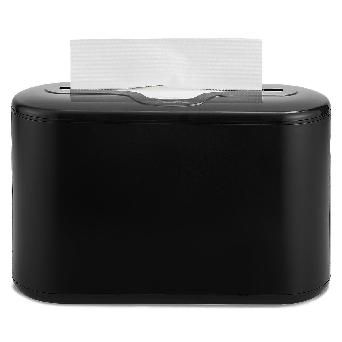 Modunful multifold towel dispenser on countertop provides quick access and tidy spaces.