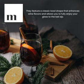 Modvera stemless wine glasses on dining table setup for entertaining with four-pack convenience