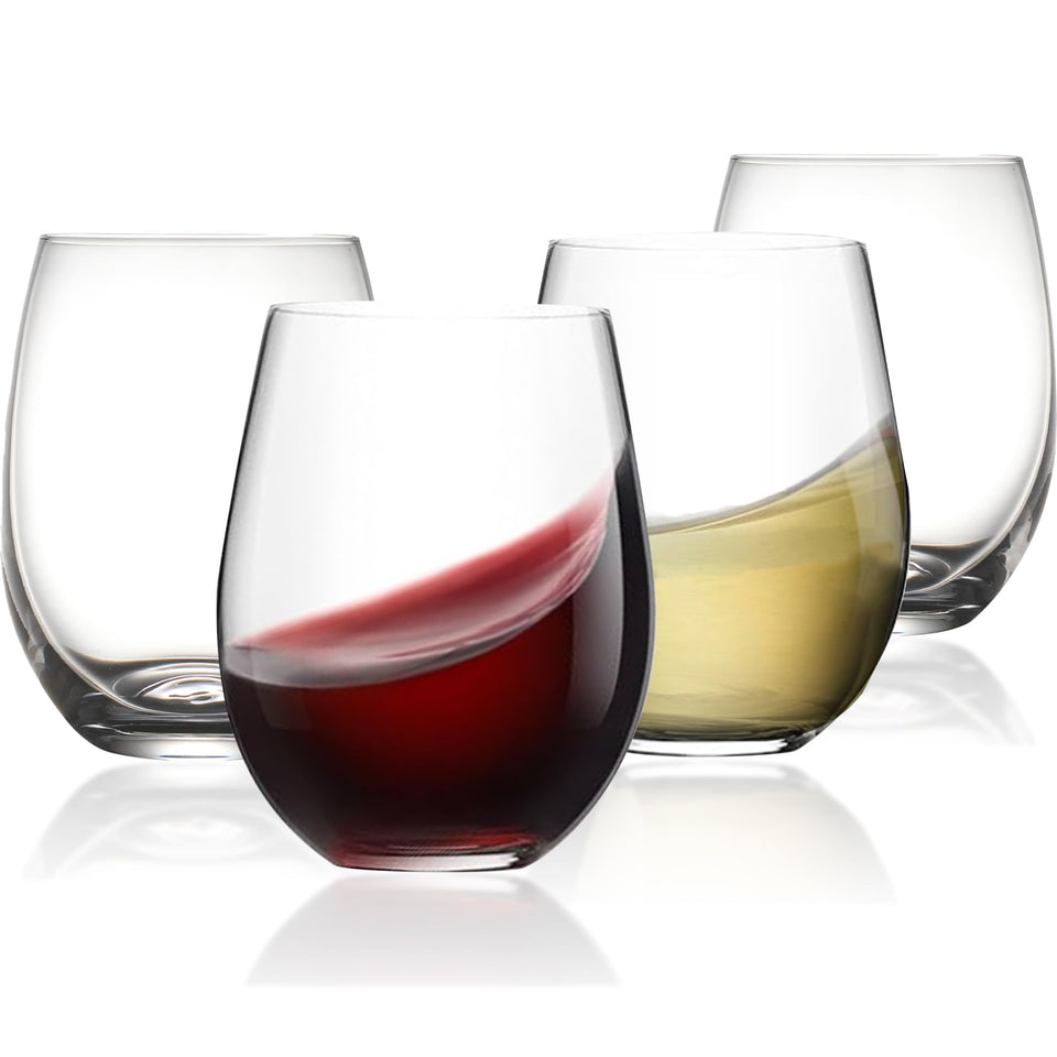 Modvera stemless wine glasses pack shot showing crystal clarity for elegant table settings