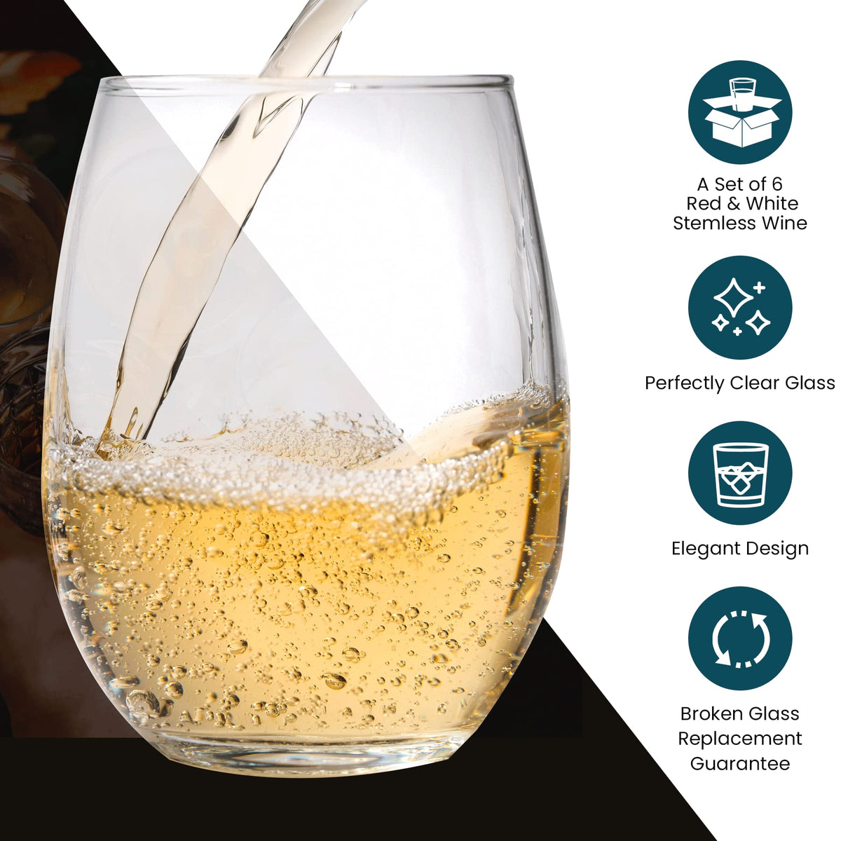 Modvera stemless wine glasses arranged on a refined dining table.