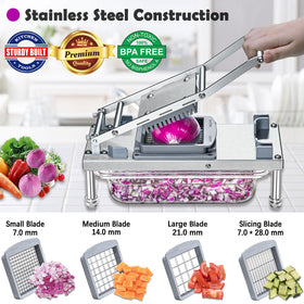 Moeuonb chopper with container captures sliced produce for easy prep.