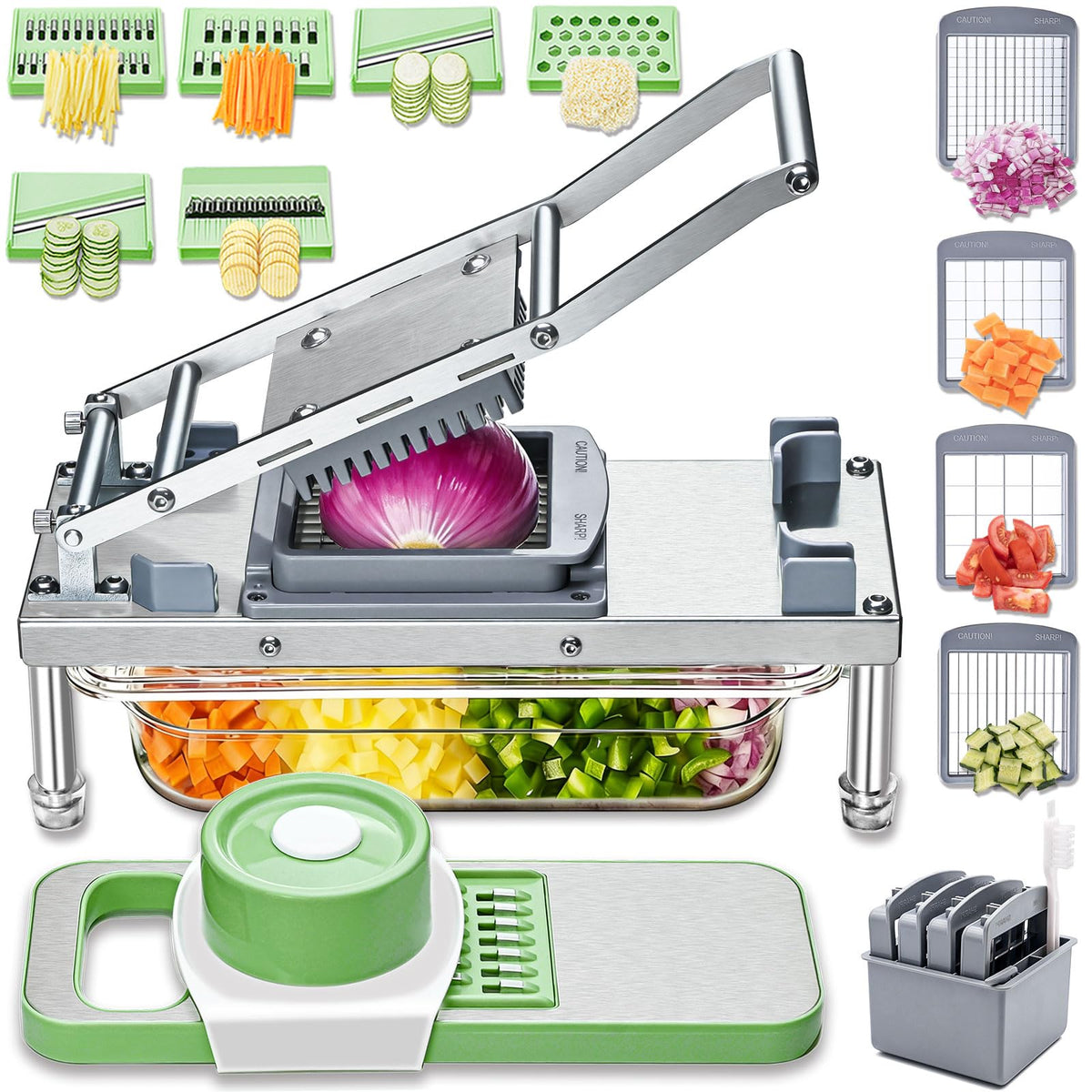 Moeuonb stainless steel vegetable chopper, durable construction for everyday kitchen tasks.