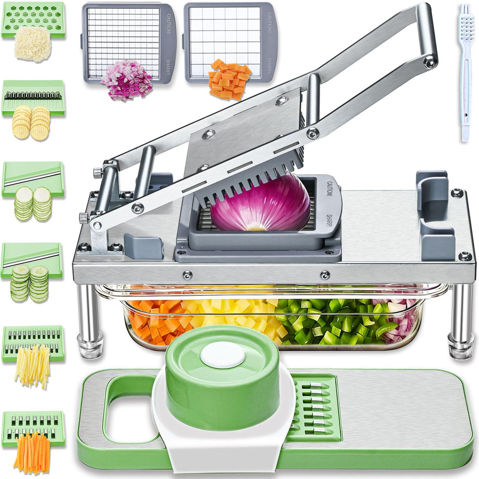 Moeuonb vegetable chopper assembly shows durable stainless steel construction for lasting prep