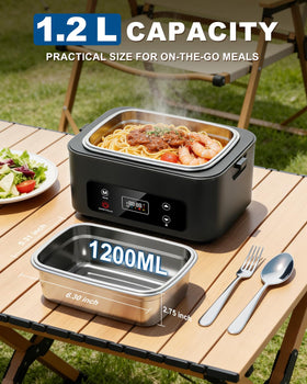 Moexili electric lunch box 1.2L capacity suited for hearty meals on the go.
