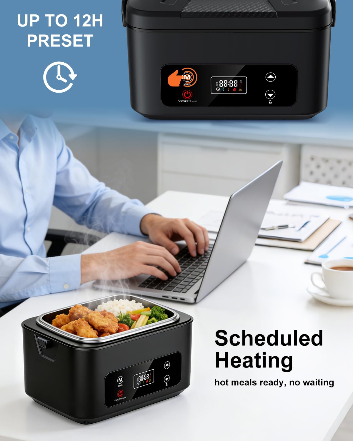 Moexili electric lunch box 24000mAh battery enables cordless heating anywhere.