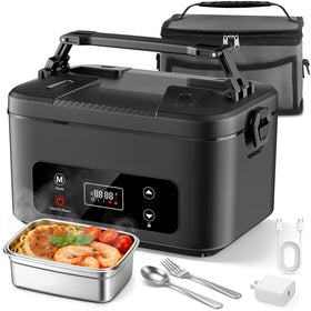 Moexili electric lunch box top view showing compact office-friendly design.
