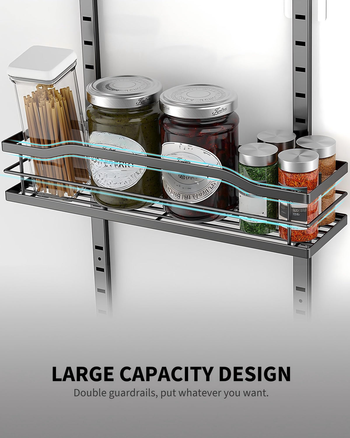 Moforoco three medium shelves optimize space for snacks and seasonings.