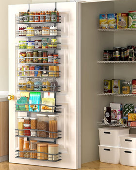 Moforoco 9-tier door pantry organizer mounted for extra storage.