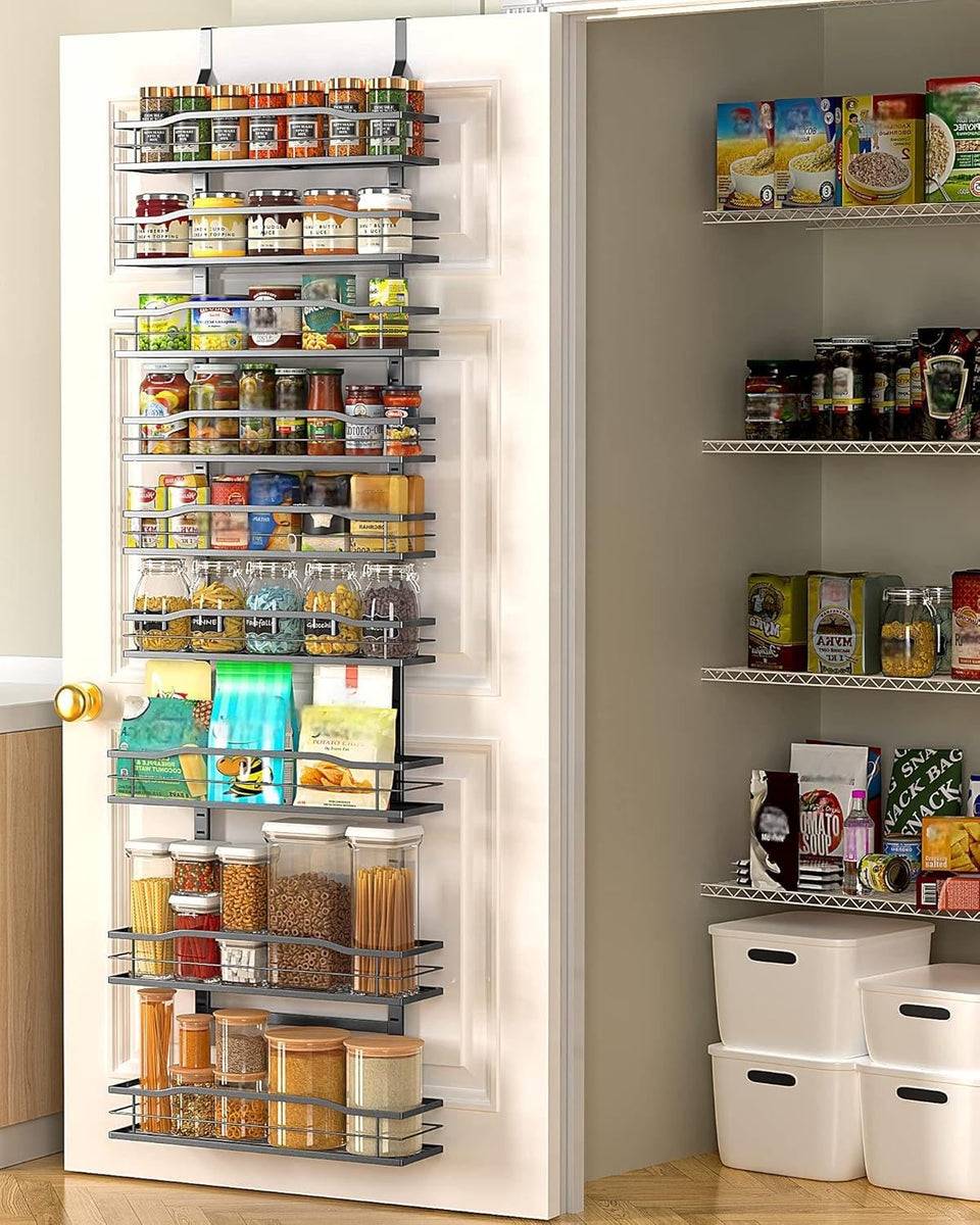 Moforoco 9-tier door pantry organizer mounted for extra storage.