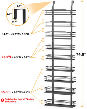 Moforoco black over-the-door shelves hold spices and jars within easy reach.