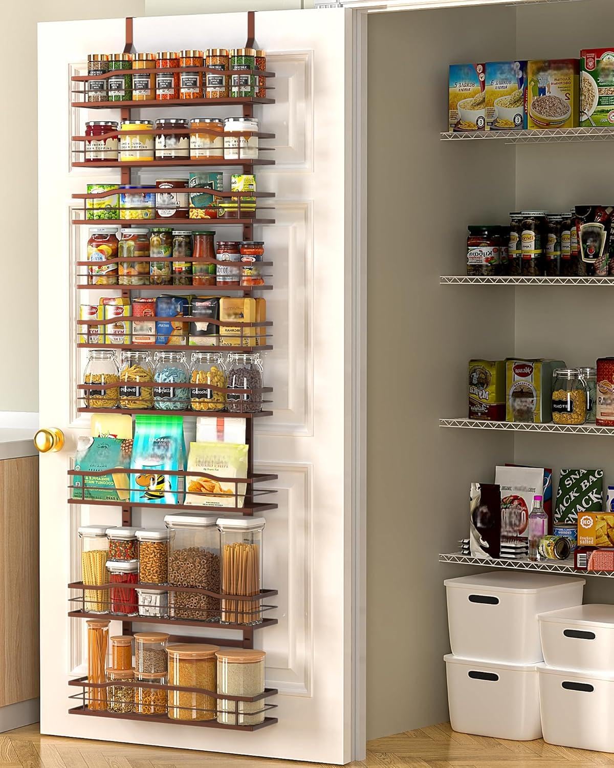 Moforoco Bronze 9-Tier over-door pantry organizer holds spices for efficient storage