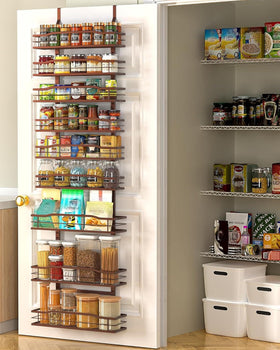 Moforoco Bronze 9-Tier over-door pantry organizer holds spices for efficient storage