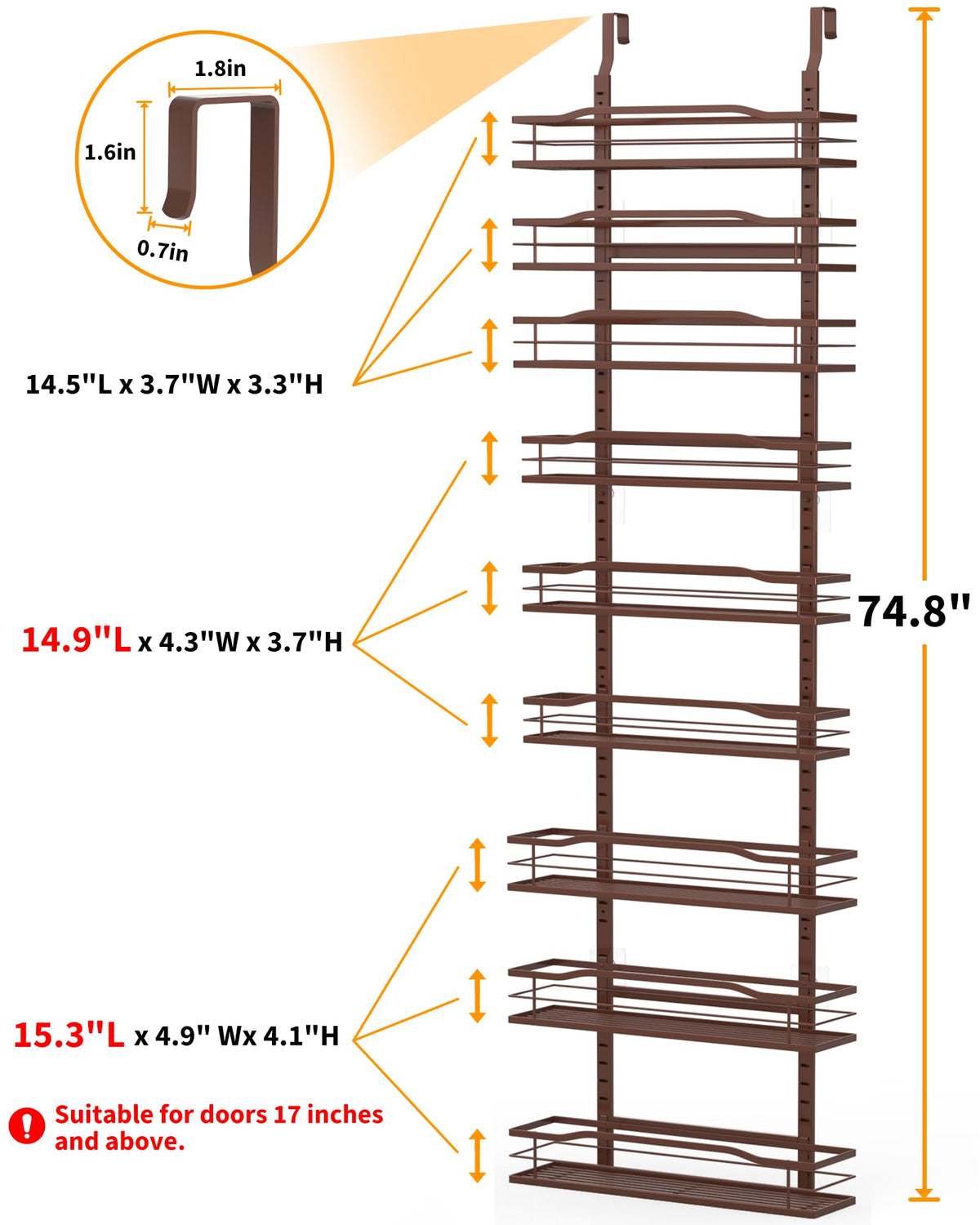 Moforoco bronze spice shelf mounted on a door for organized kitchen essentials